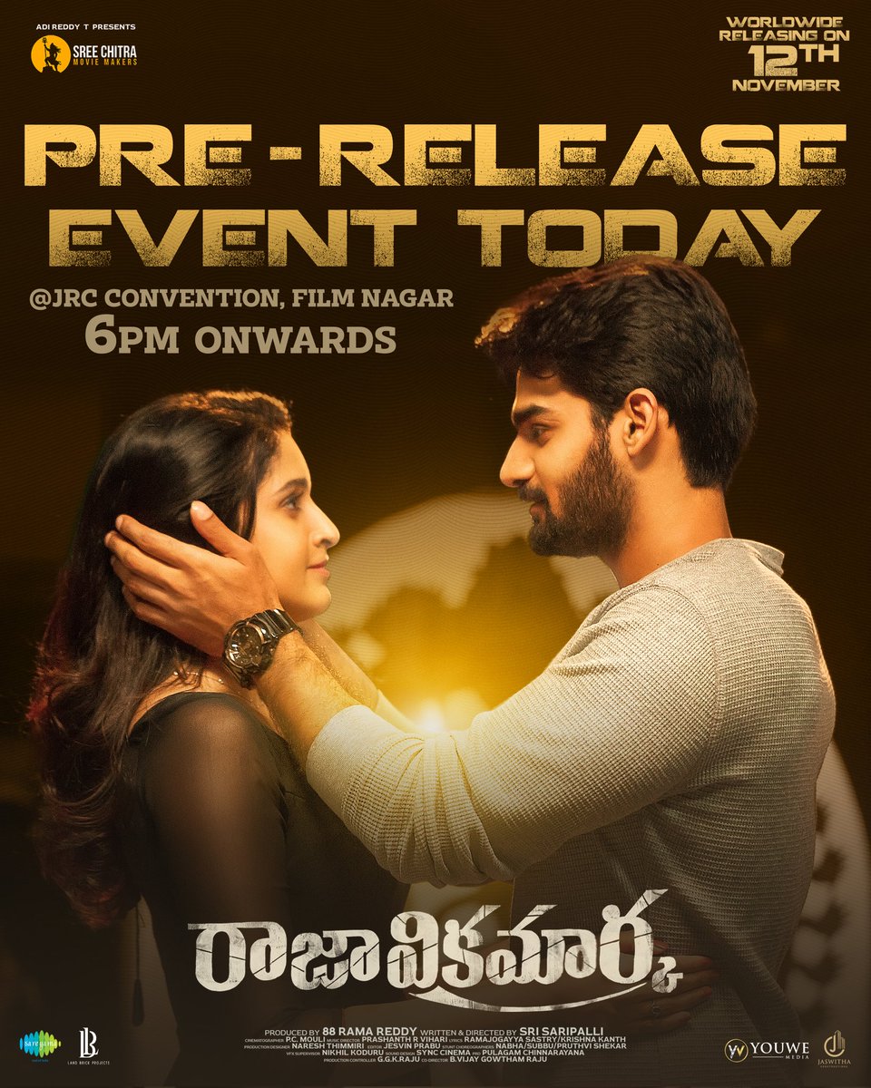 SCMMOffl's tweet photo. Hero @ActorKartikeya's Action Comedy flick #RajaVikramarka Grand Pre-Release event commencing today at JRC Convention, Film Nagar from 6PM💥😇

@actortanya @SriSaripalli_ @88Ramareddy @AdireddyT @prashanthvihari @SCMMOffl @saregamasouth @PulagamOfficial #RajaVikramarkaOnNov12 https://t.co/8K5fsDW1rr