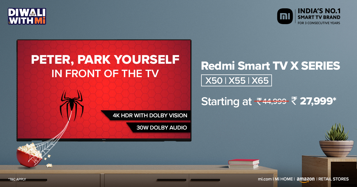 XiaomiTVIndia's tweet photo. With great smartness comes a great TV! 
 
Time to Park yourselves in front of the  #RedmiSmartTV X Series and get mesmerized by its captivating sound with Dolby Audio &amp; incredible display with Dolby Vision! 

#GetTheSmartest TV home today at just ₹27,999

https://t.co/9hNjGMJcWe https://t.co/vcf8rhd9y8