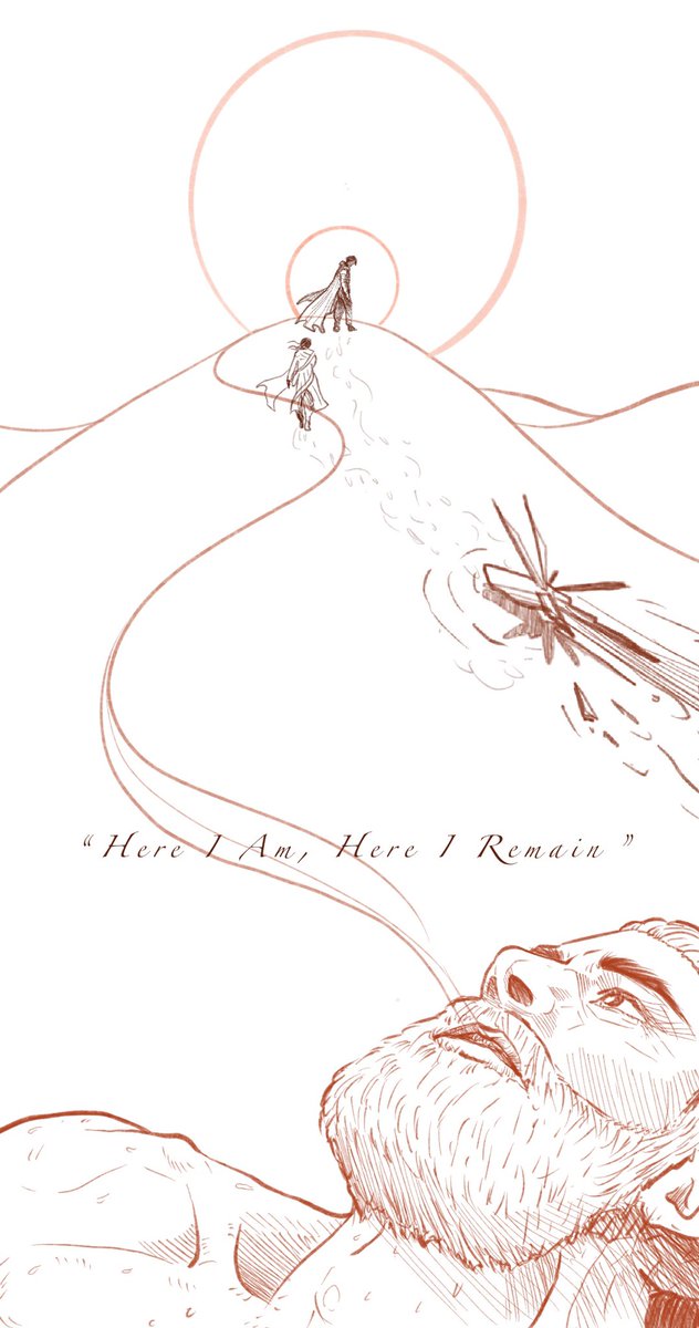 nina_nichi's tweet photo. This was the sketch. Duke Leto is one of my favorite man in the movie. The idea is that his spirit live on with Atreides family. I had subtly added sandworm texture to the moon. Duke Leto’s last breath turned into spices and leads up to guide Paul and Jessica’s journey. ❤️ https://t.co/iN3La2zeGS
