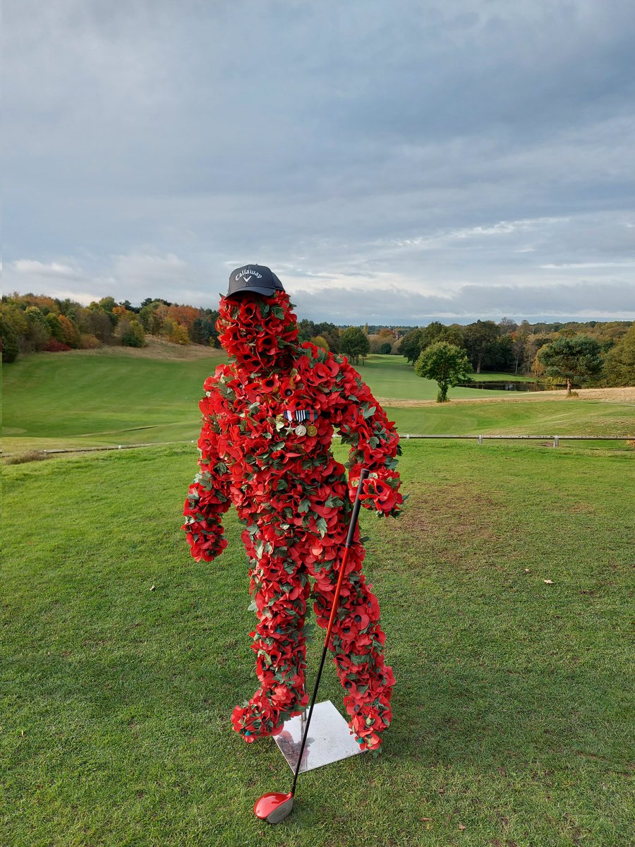 Our very own Poppy Man standing proud on the 1st tee @RuffordParkGolf This year marks 100 years that the Royal British Legion has supported the Armed Forces and their families. Every Poppy counts.