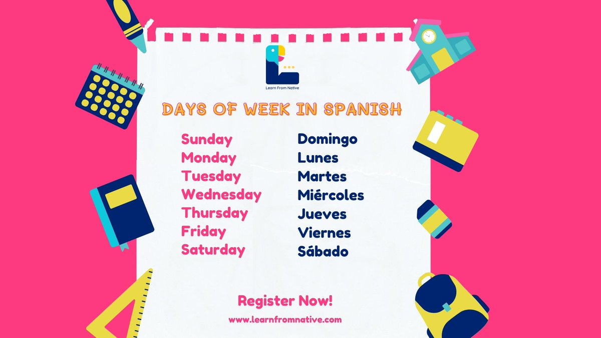 LearnFromNative's tweet photo. Hola!

Interested in learning Spanish? Let's begin with the days of the week!

#learnfromnative #nativespeaker #LearnSpanishonline #nativespeaker #spanishlanguage #daysoftheweek #languagelearningtips https://t.co/wEeOkBZ4K0