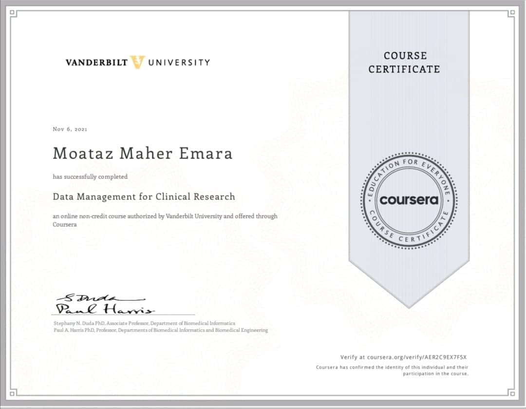 MoatazEmara's tweet photo. Fruitful & essential knowledge to gain for all interested in clinical #research!
There are many unethical practices in medical research committed due to #data_management literacy.
#data #management, #REDCap platform, and #surveyresearch principles.
@coursera @VanderbiltU https://t.co/H0SjZTGzYx