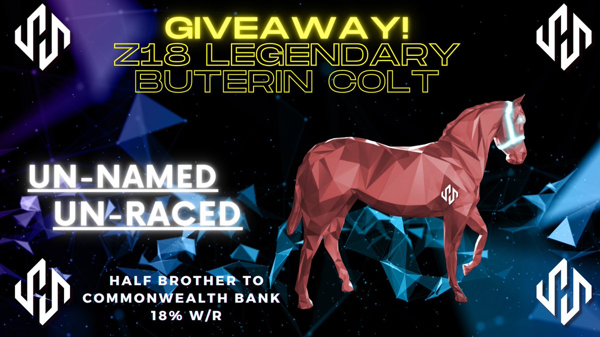SyntribosStable's tweet photo. HORSE GIVE-AWAY!

I am giving away a @zed_run U/U/U Z18 COLT
To Enter:
1. Follow - @WTCnft + @SyntribosStable 
2. Retweet
3. Tag 2 NFT lovers who want to see some magic!

Give-away winner announced on stream this Sunday ~20 hours from now!!! https://t.co/nqz0z4qo1h