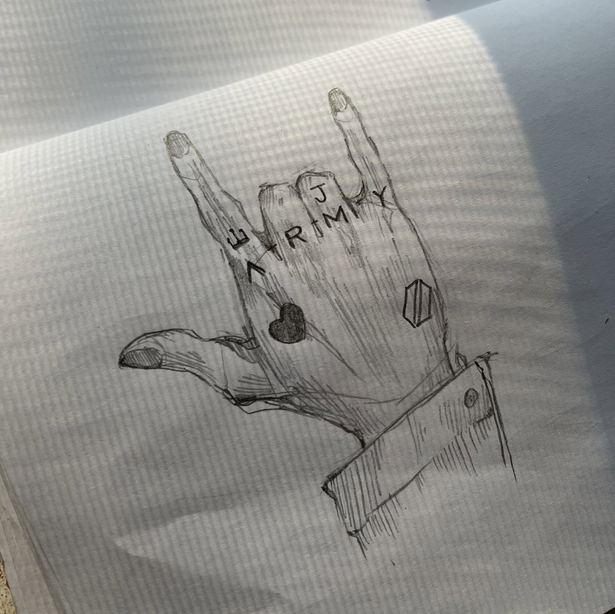 quick jungkook hand sketch during class -,-