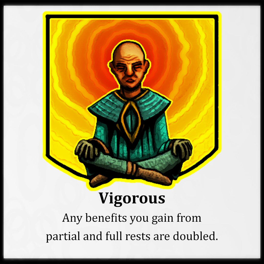 DrivenInto's tweet image. I'm starting to think that vigorous is an odd name for this trait. What would you call it?
#indieTTRPG #indiegame #indiedev #IndieGameDev #dnd #freegame #rpg #ttrpgsolidarity #ttrpgs #indiegames #ttrpg
