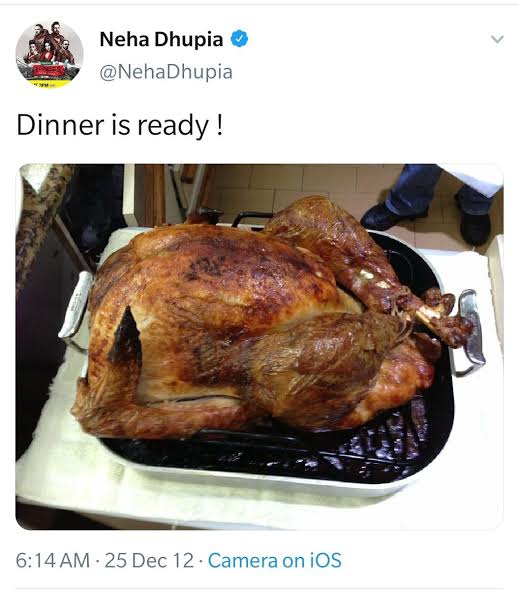 AkshayVaasudev's tweet photo. @NehaDhupia Ha aur chicken khana, leather products use karna isme environment kitna fayda hai. Sahi na madam. https://t.co/7hiJ5IlVvn