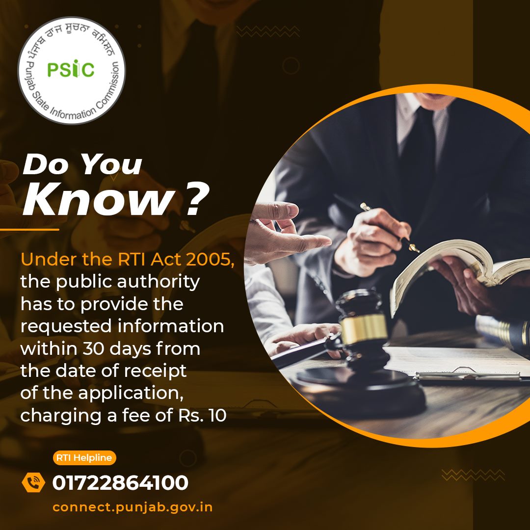 PSIC_Punjab's tweet photo. Normally, information to an applicant shall be supplied within 30 days from the receipt of the application by the public authority. If information sought concerns the life or liberty of a person, it shall be supplied within 48 hours.

#RTI #RightToInformation #HumanRights  #PSIC https://t.co/9Iyg96rvCi