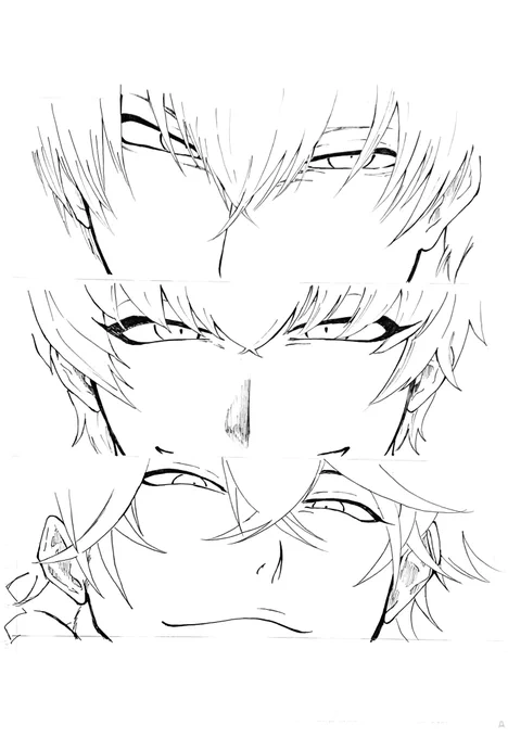 好きな関西弁にこういう目って良いよねっていう落書き(今度色塗ろかな)
上から市丸ギン、白膠木簓、橋田悠 