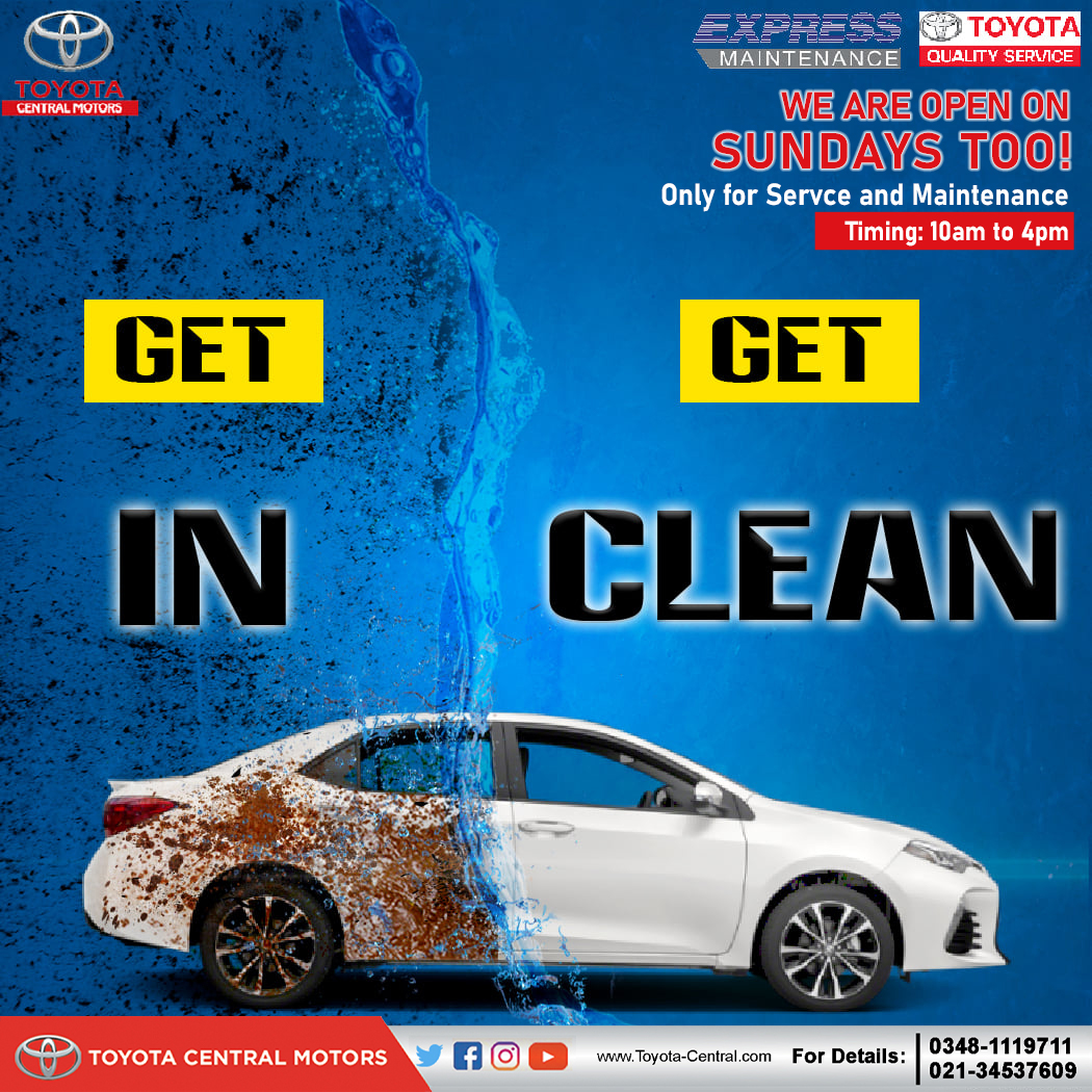 ToyotaCentralM2's tweet photo. We are doing service & maintenance of your vehicle in only 60 mins time. We are open on Sundays too (10am - 4pm) only for Service/Maintenance.
For details, call us at 0348-1119711 OR 021-34537609
#toyotacentralmotors #toyotacentralsure #ExpressMaintenance #service #SundayOpen https://t.co/IE6yRdYHEq
