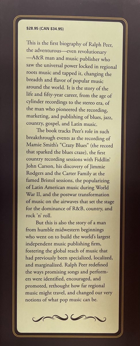 FrankMalfitano's tweet photo. BOOK OF THE DAY: Much praised 2014 #biography of important figure in 20th Century #AmericanMusic who as A&R man & music publisher propelled careers of #JimmieRodgers #TheCarterFamily #LouisArmstrong etc #RalphPeer #RootsMusic #Americana #CountryMusic #Jazz #BarryMazor #nonfiction https://t.co/jbaeGzZBEt