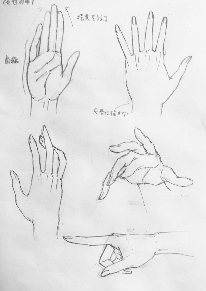 【2週目】2日目前半:クロッキー(93回目)
手模写
女性の手の特徴を学ぶ 