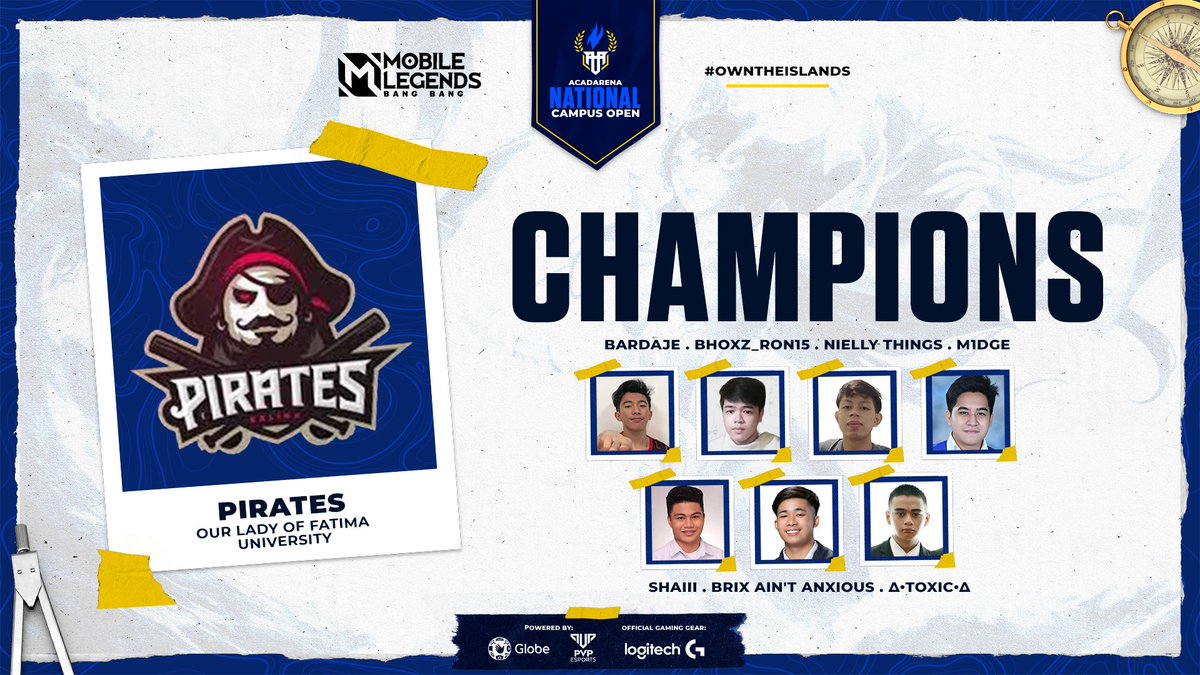 acadarena's tweet photo. π 4-0 GRAND FINALS SWEEP!
Congratulations to the NEW CHAMPIONS of NCO S3: #MLBB, the OLFU Pirates! Taking the crown & denying FAITH Bravehearts for a 3-peat streak.
OLFU Pirates will be our PH reps in the PVP Esports Campus Championships!
#NotJustPlay #OwnTheIslands https://t.co/vJLgULlOpb
