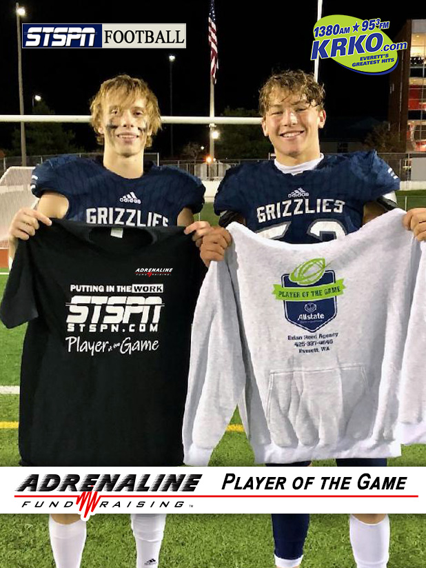 'Player of the Game' #52 Jacob Erickson &amp; #11 Jadon Claps 
Glacier Peak Grizzlies  <a href="/SnohomishSports/">STSPN.com</a> <a href="/KRKO1380/">KRKO 1380 & 95.3</a> <a href="/stevewillits/">Steve Willits</a> <a href="/shanedKeck/">Coach Shane Keck</a> <a href="/dwrightTDK/">David Wright</a>