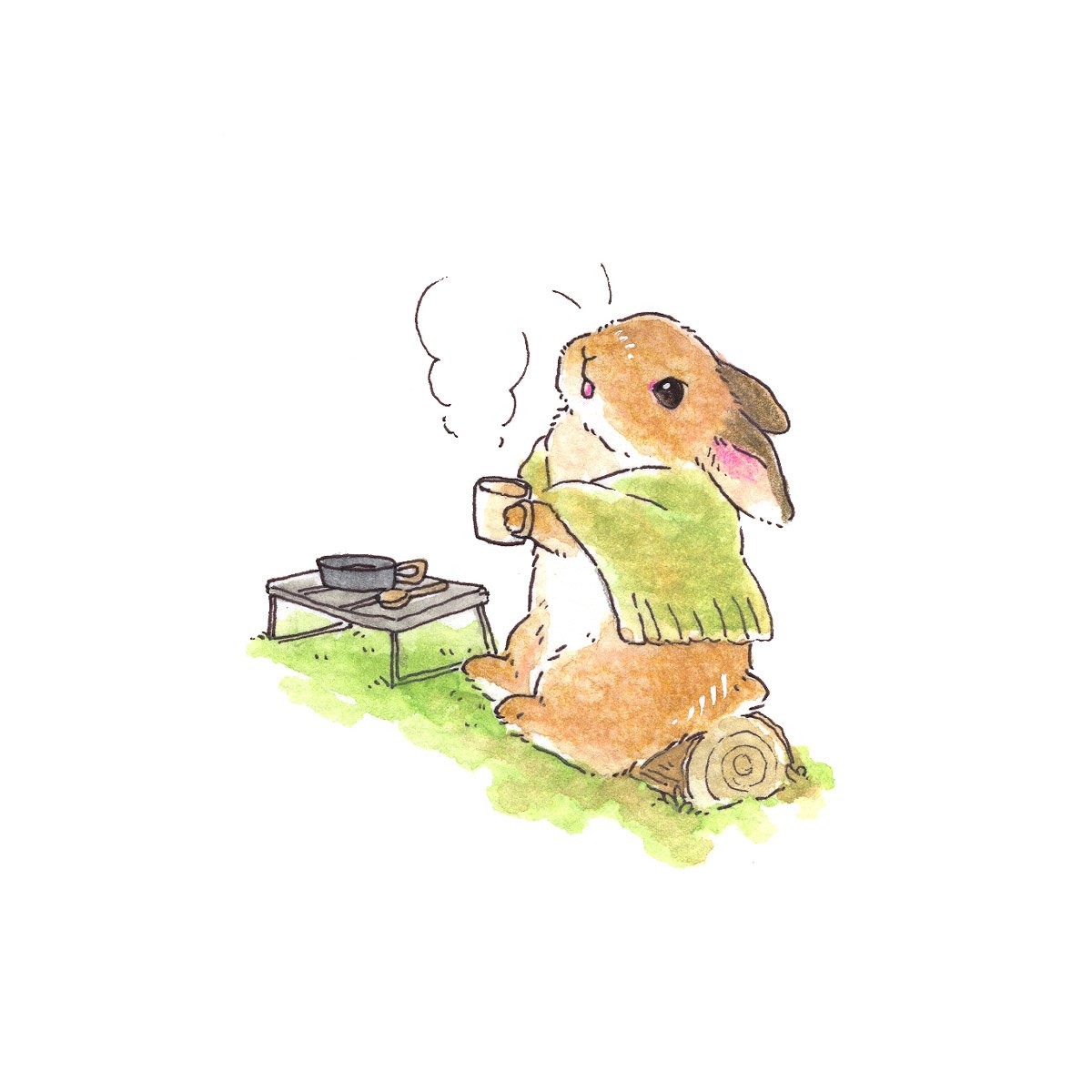 「キャンプうさぎさん🏕️

꒰ ☕ ꒱ 」|VeryBerry うさぎ星さん4/8-9出展のイラスト