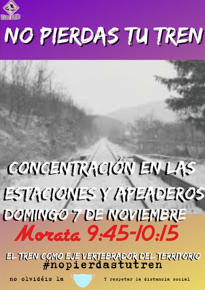 m_mrdc_'s tweet photo. Mañana domingo 7 volvemos a los andenes de estaciones y apeaderos ante la desnortada gestión de @Renfe @JLambanM  @pepesoro y @GobAragon por un transporte público en condiciones dignas para trabajadores y usuarios, asequible, sostenible, integrador #StopTrenicidio #euyearofrail https://t.co/i0gZw5hoER