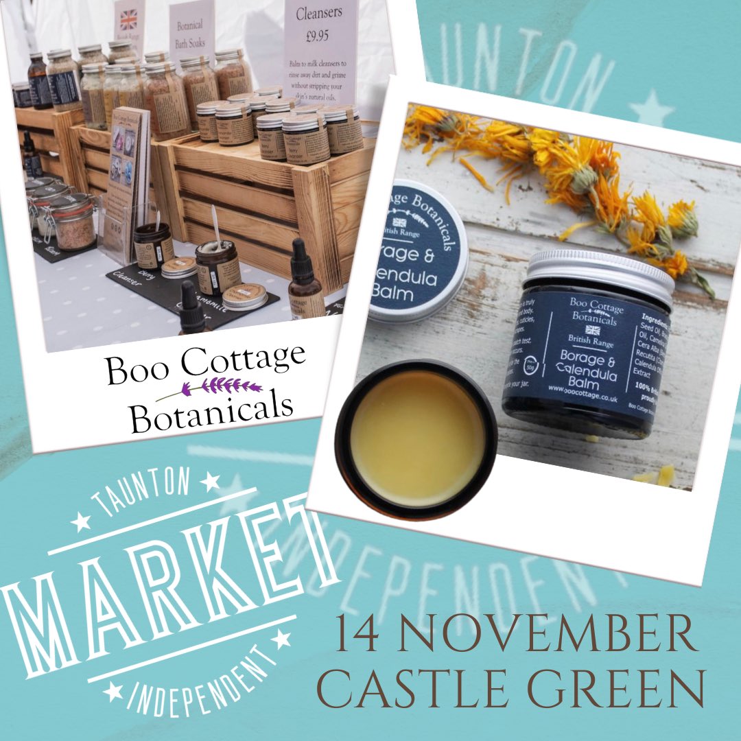 tauntonmarket's tweet photo. As the colder weather starts to creep in, our skin needs a little more love &amp; no better way than with something from @Boo_Cottage who just happen to be with us again on 14 Nov with natural soothing love for your skin

🗓 Sunday 14 November 
⏰ 10 - 4
📍Castle Green, #Taunton https://t.co/py1owUMoJa