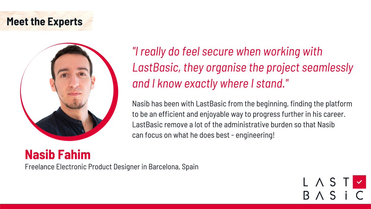 lastbasic's tweet photo. Nasib Fahim is Electronic Product Designer based in Barcelona: “I really do feel secure when working with LastBasic, they organise the project seamlessly and I know exactly where I stand.”
Know more at https://t.co/tiHVyipxyN
#LastBasicExperts #dreamteam #bestteam #LastBasic https://t.co/UIc9KDeH9Y