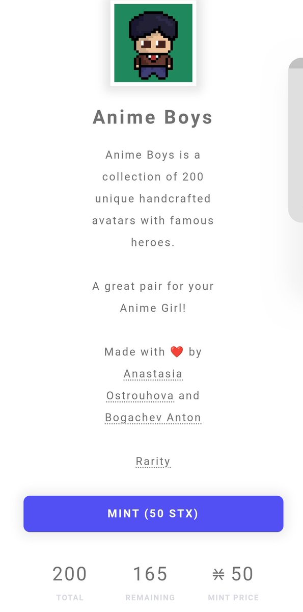 bogachev_anton's tweet photo. 165 Anime Boys are still available for minting

Only on https://t.co/FoFUK9uTvm

@Stacks @stxnftcom #ANIMEBOYS #NFTs https://t.co/iUax2l1CyX