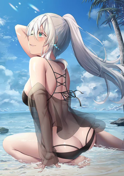 白髪黒水着🌴
 #オリジナル 