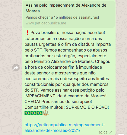 🚨🚨 [Direto do esgoto bolsonarista no zap] Como não têm coragem de defender as emendas aka COMPRA DE VOTO, o bolsonarismo requenta pra jogar a base contra o STF e assim, por tabela, desmoralizar qualquer decisão que venha de lá. Msgs que estão circulando mais lá agora: