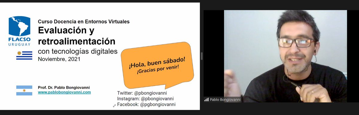 Con mucho gusto comienza el encuentro sincrónico del curso Docencia en Entornos Virtuales, con <a href="/pbongiovanni/">Pablo Bongiovanni | Educación | IA | Innovación</a> <a href="/sofigarcia1983/">Sofía García Cabeza</a> <a href="/FLACSOUruguay/">FLACSO Uruguay 🇺🇾</a>