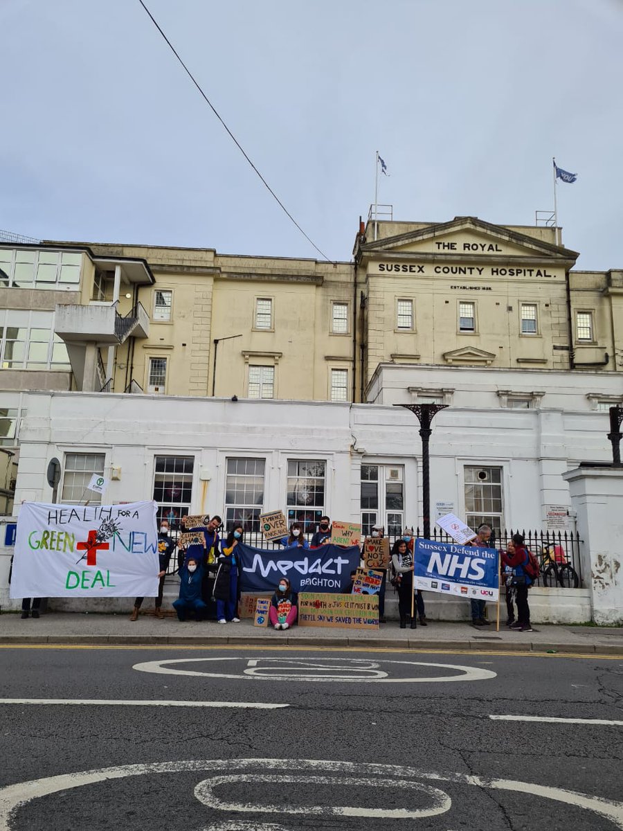 MedactBrighton's tweet photo. Great turnout today for our Health Bloc at the @COP26_Coalition March for Climate Justice in #Brighton

@Medact @Health4GND https://t.co/o7bnxxSXX9