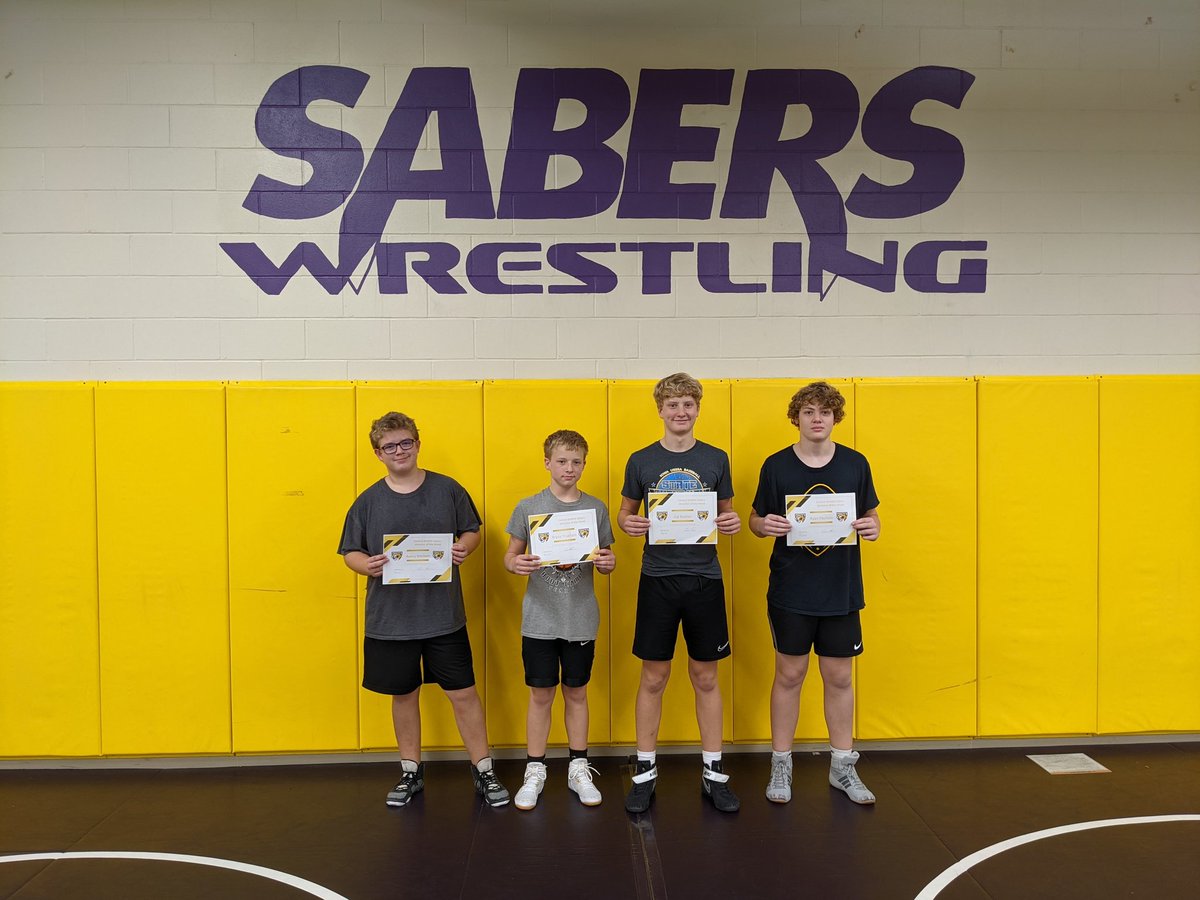 SabersWR's tweet photo. Congratulations to this week's Middle School Wrestlers of the Week! Avery Kitchen, Bryce Truelsen, Cal Kueter, and Ryan Paulsen take home the honors this week! https://t.co/LzQWK3czVu