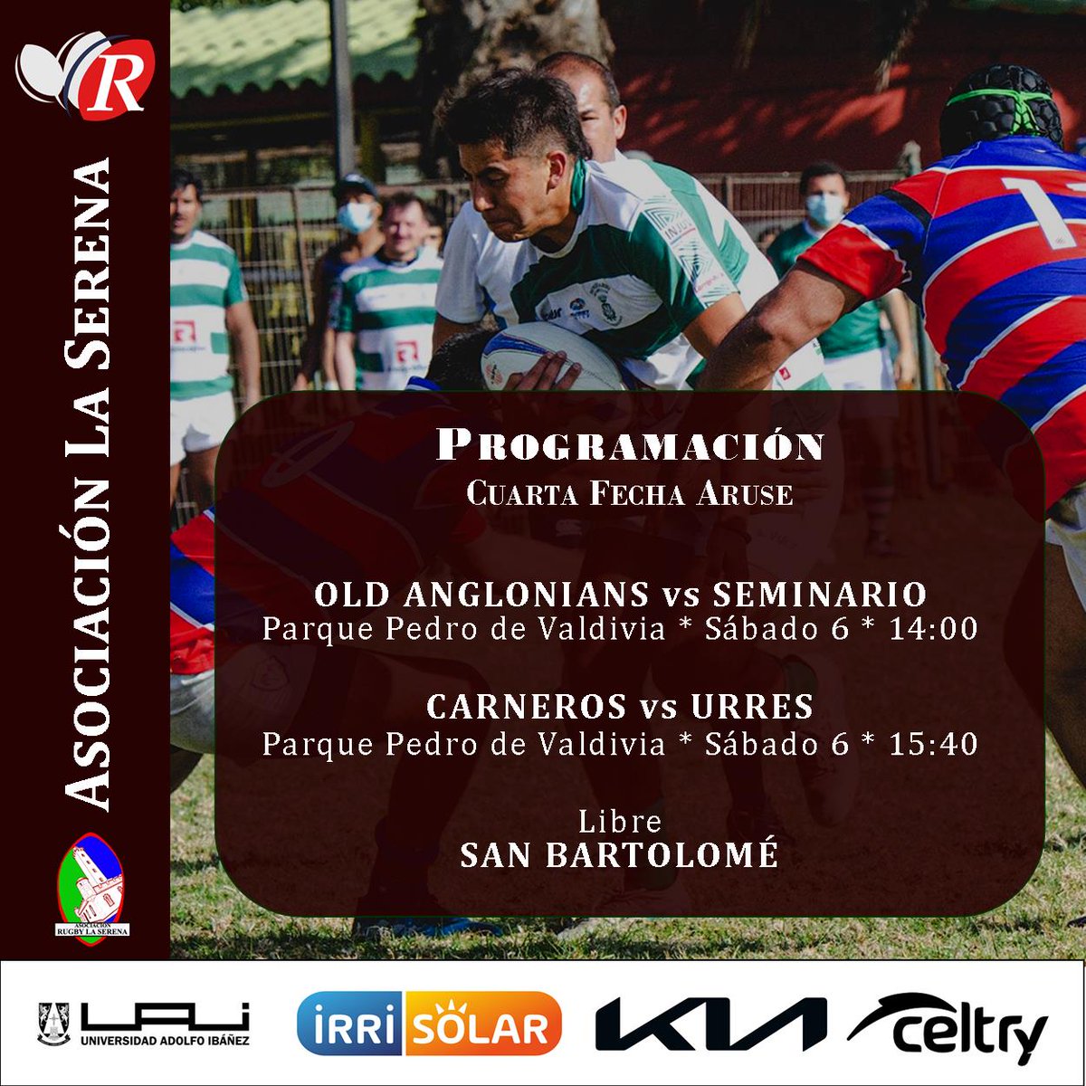 Rugbiers_'s tweet photo. #ARUSE | Sigue la acción del rugby serenense. Este Sábado se juega la 4a Fecha en el Parque Pedro de Valdivia.
@Kia_Chile @celtry @UAI_VINA #Irrisolar https://t.co/WZs7SmfL07