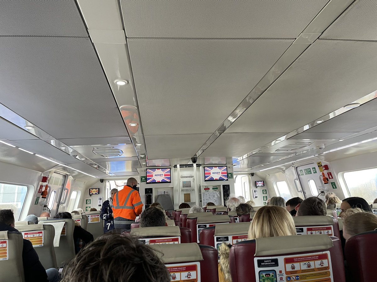 SimonZev's tweet photo. Now onboard the world’s only commercial passenger hovercraft service*
Next stop Ryde. Huzzah! 💨 🌊🤩
#HoverLife #FerryLife #TrainLife #SolentShenanigans
*say Hovertravel https://t.co/0mHQypN3dA