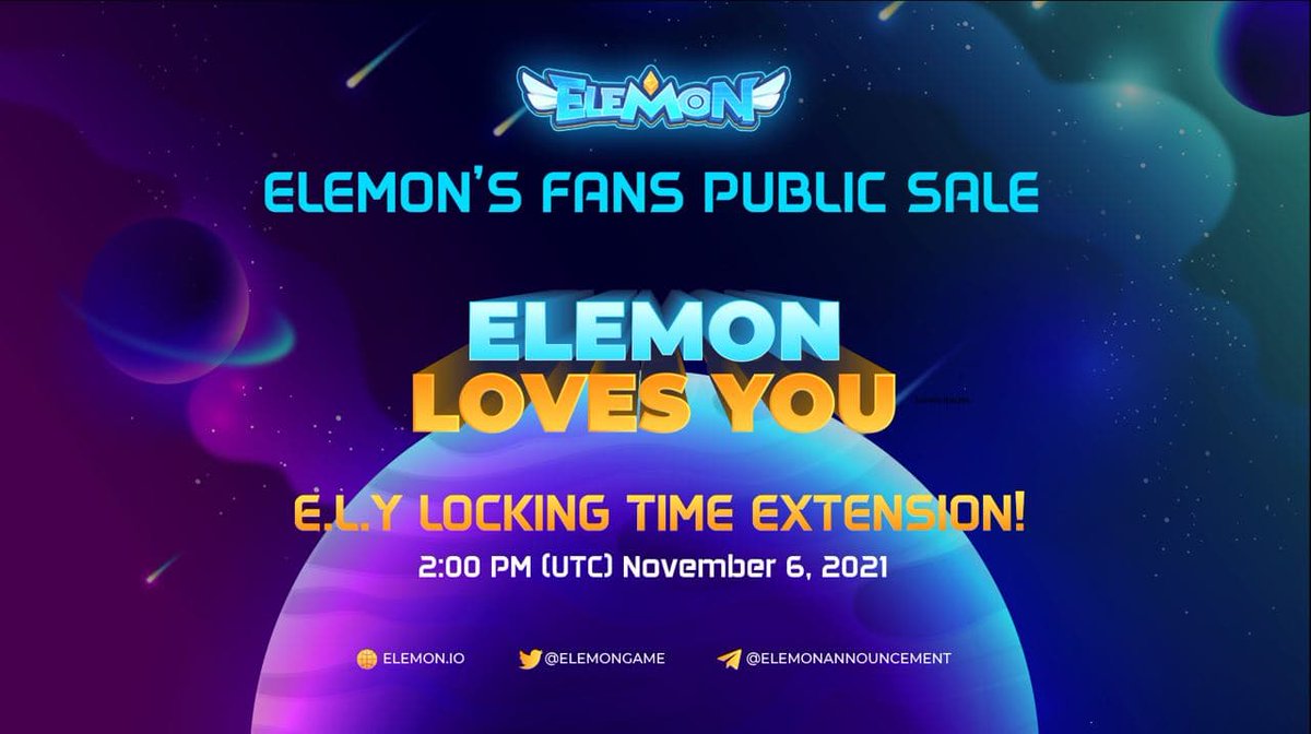 🥳 <a href="/ElemonGame/">ELEMON</a> extended $BUSD locking time until 14:00 UTC, 6th Nov 

And you have only 3⃣0⃣ mins left 

Hurry up Elemonians to complete the ticket confirmation process before the deadline

The time is near

👉 app.elemon.io/ely

#BSC $ELMON #ELEMON