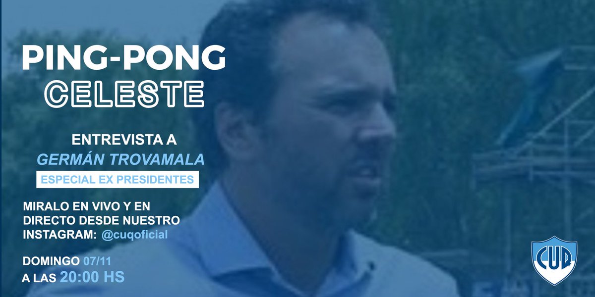 Ping Pong Celeste especial expresidentes!😀
Este Domingo entrevistamos a Germán Trovamala! <a href="/trovamala/">Rafael Trovamala</a> 
No te lo pierdas!! Súmate a las 20 hs por nuestro ig @cuqoficial! Nos vemos!

#cuqoficial #entrevista #clubderugby #quilmes #rugbyclub #rugbyargentino