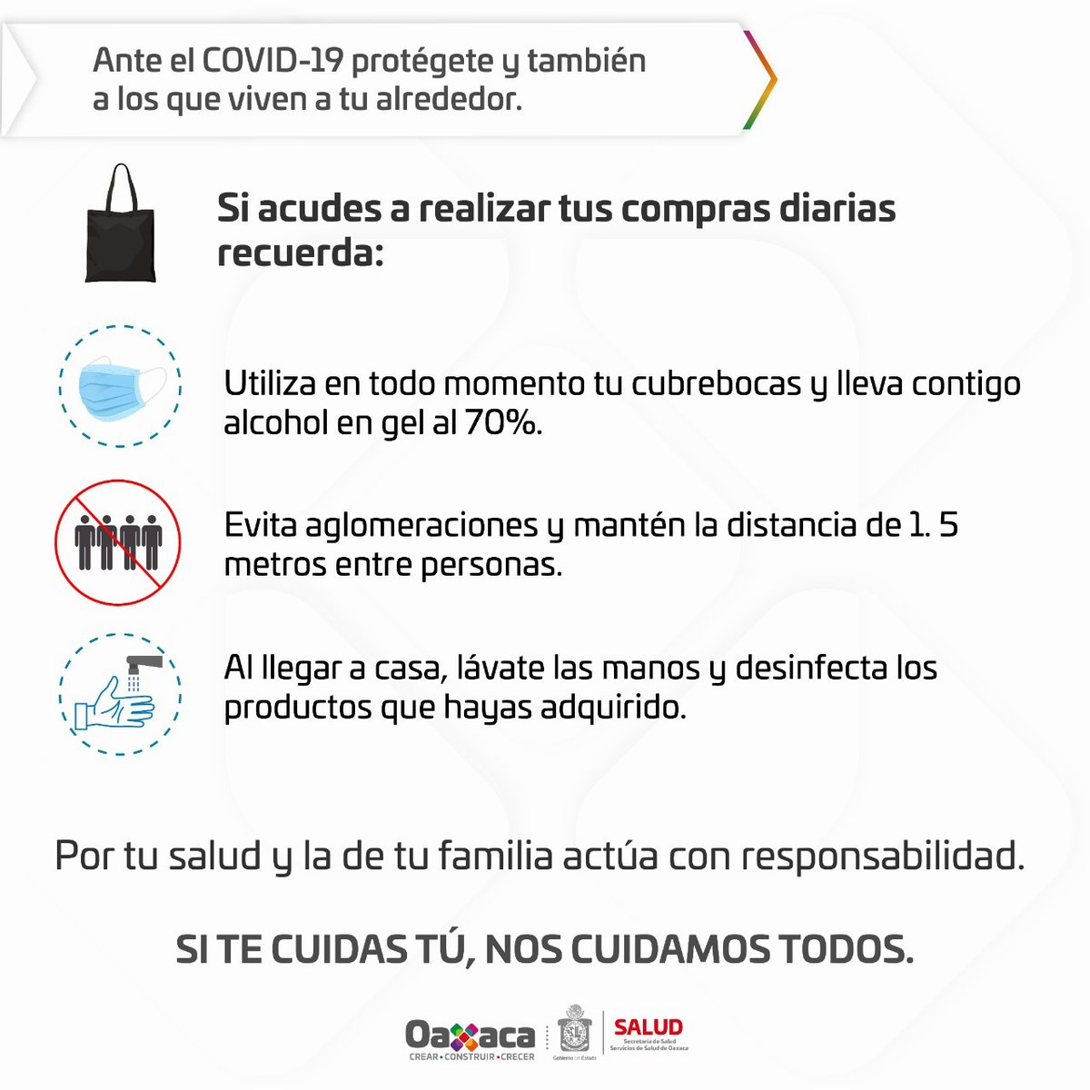 SSO_GobOax's tweet photo. En todo momento, debes seguir aplicando las medidas de prevención, para evitar el contagio por #COVID19.

¡Protégete y también a quienes viven a tu alrededor!.

✅ Usa cubrebocas 😷

✅ Mantén la sana distancia

✅ Lávate las manos con agua y jabón con frecuencia https://t.co/IYkxu7YXz8