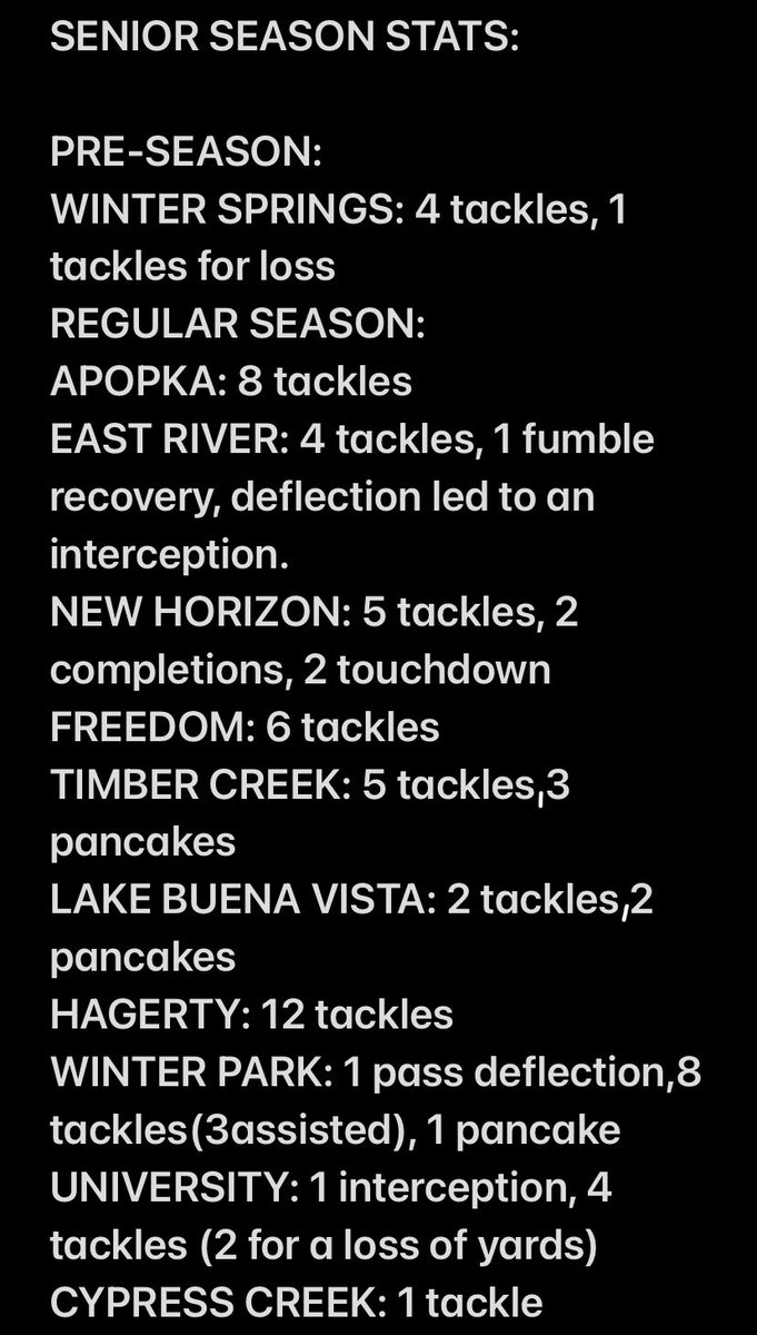 DominiquePring4's tweet photo. My entire varsity level statistics. @ncsa @ColonialGrenad1 @PrepRedzoneFL @larryblustein @6starfootballFL @247recruiting @247fbrecruiting https://t.co/IGZh5P1n5O