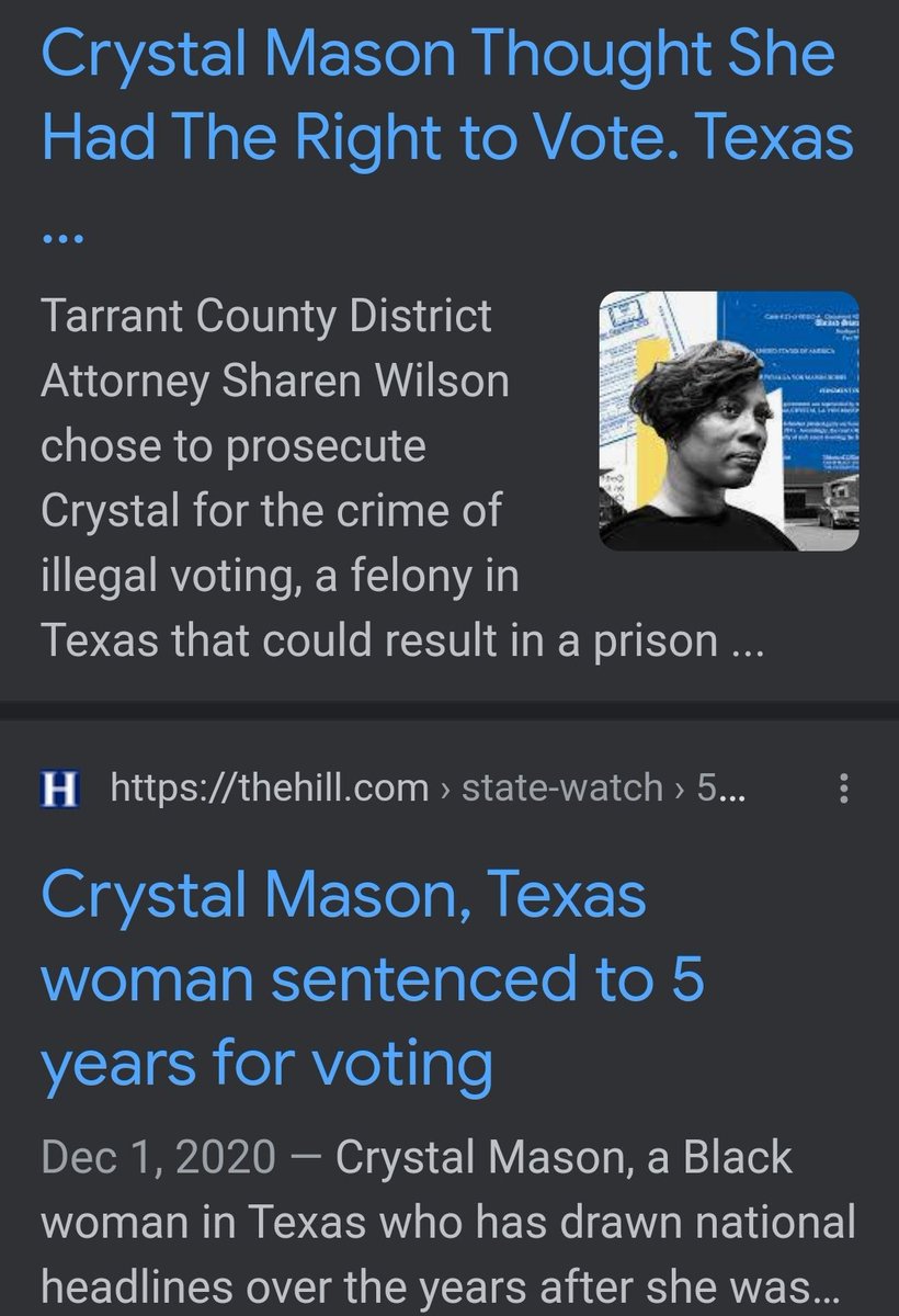 ...

Indeed there should be!
Look at what happened
to the Lady in Texas! Her
name: #CrystalMason.
Locked up for casting a
Provisional Ballot, not
knowing she couldn't. 
BUT...
She's Black & a former
inmate & He's the White
Son of our newly Elected,
Racist, #tfg lovin', Governor!