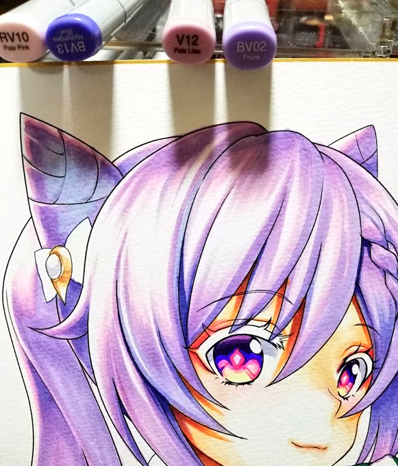 刻晴の髪の彩色とても楽しいのでいつも最後のほうに取っておく作業です。 