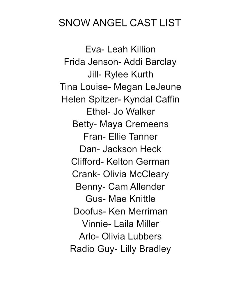 MHSThespians1's tweet photo. Congratulations to the cast of Snow Angel https://t.co/ULcdMIrk7a