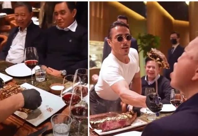 HotHaber's tweet photo. Vietnam'ın Kamu Güvenliği Bakanı To Lam, Nusret'in elinden 1450 Sterlin değerinde altın kaplama biftek yediği görüntüleriyle tepki topladı. https://t.co/y9p9pxdFxQ