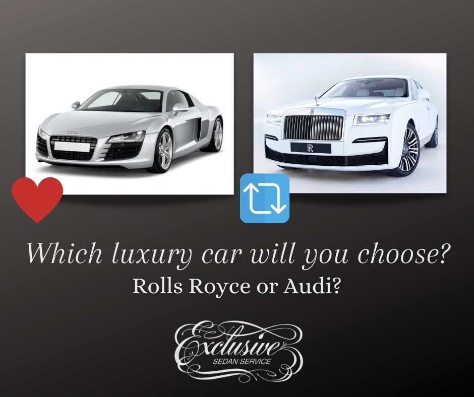 ExclusiveSedan's tweet photo. ✨ 𝐂𝐇𝐎𝐎𝐒𝐄 𝐘𝐎𝐔𝐑 𝐋𝐔𝐗𝐔𝐑𝐘 𝐕𝐄𝐇𝐈𝐂𝐋𝐄! ✨ 
Help us settle the debate of the public's favorite luxury car! 💭 
Like or retweet your choice of Audi or Rolls Royce! ❤️👍 
#luxurycars #losangeles #chooseone https://t.co/kV1u6wLiDm