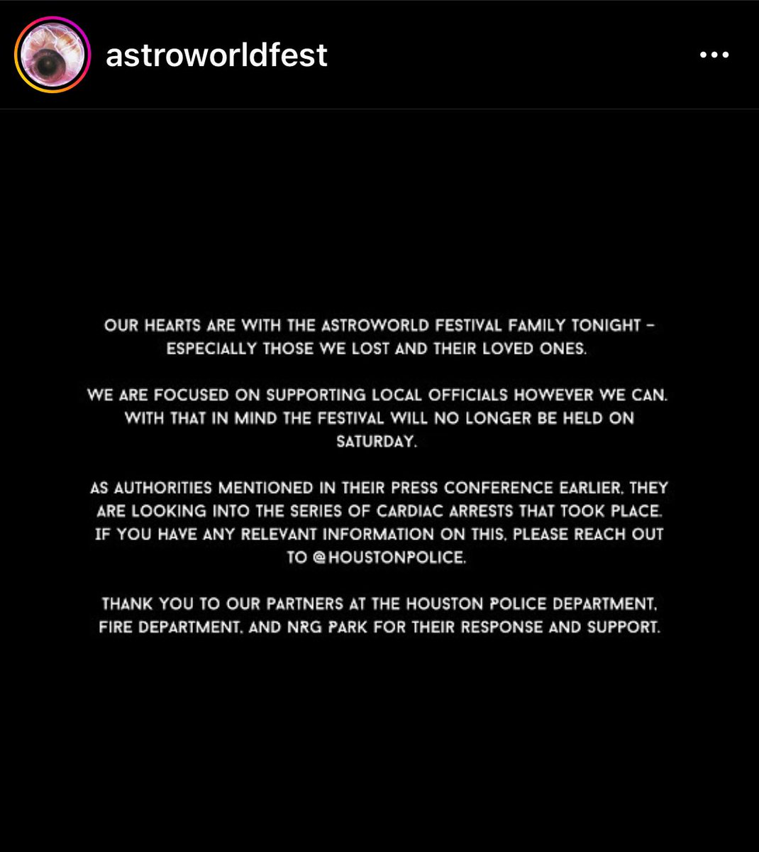 Astroworld Fest’s statement: