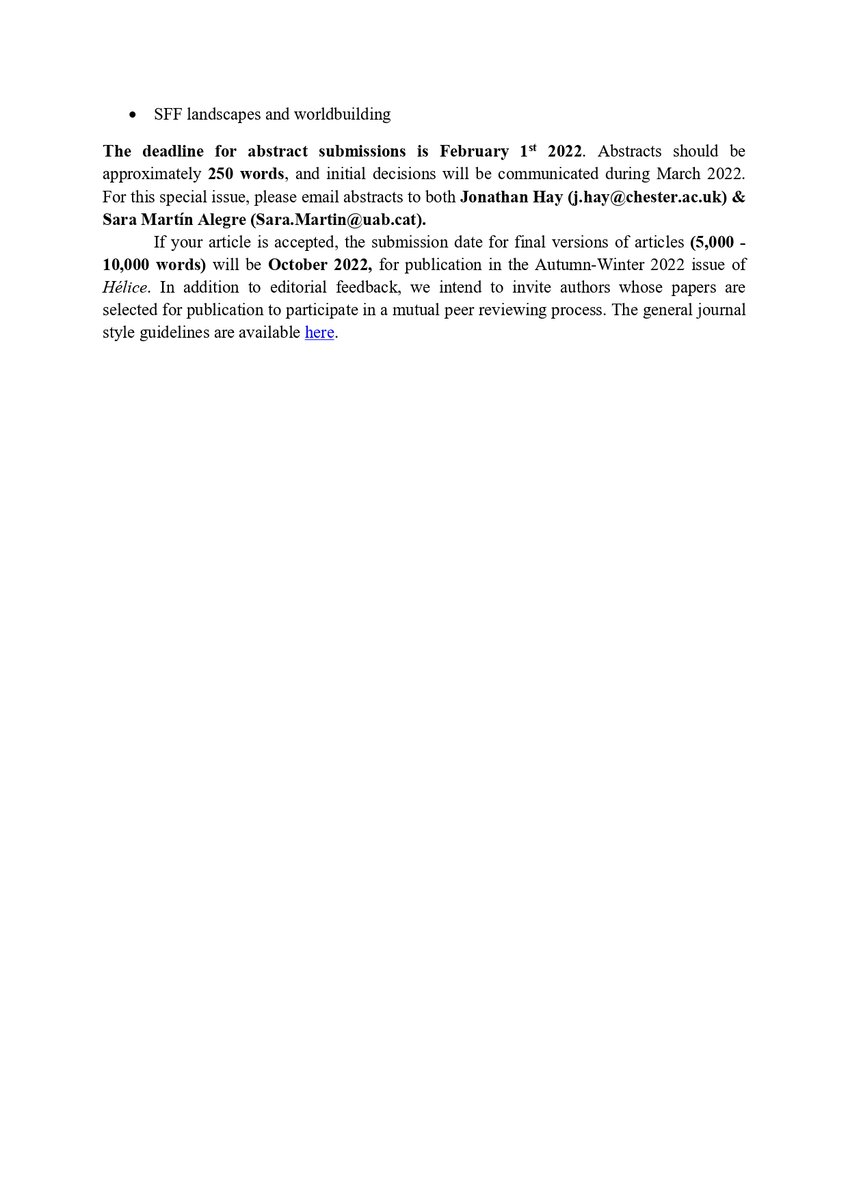 RevistaHelice's tweet photo. New #CFP for a #Speciallssue on #Speculative #Landscapes. Deadline for abstract submissions 1 Feb 2022. #CallforPapers #specfic #sf #academicchatter #phdchat
Edited by @jonie148 @SaraMartinUAB. + info: https://t.co/OZLtkpN2oC