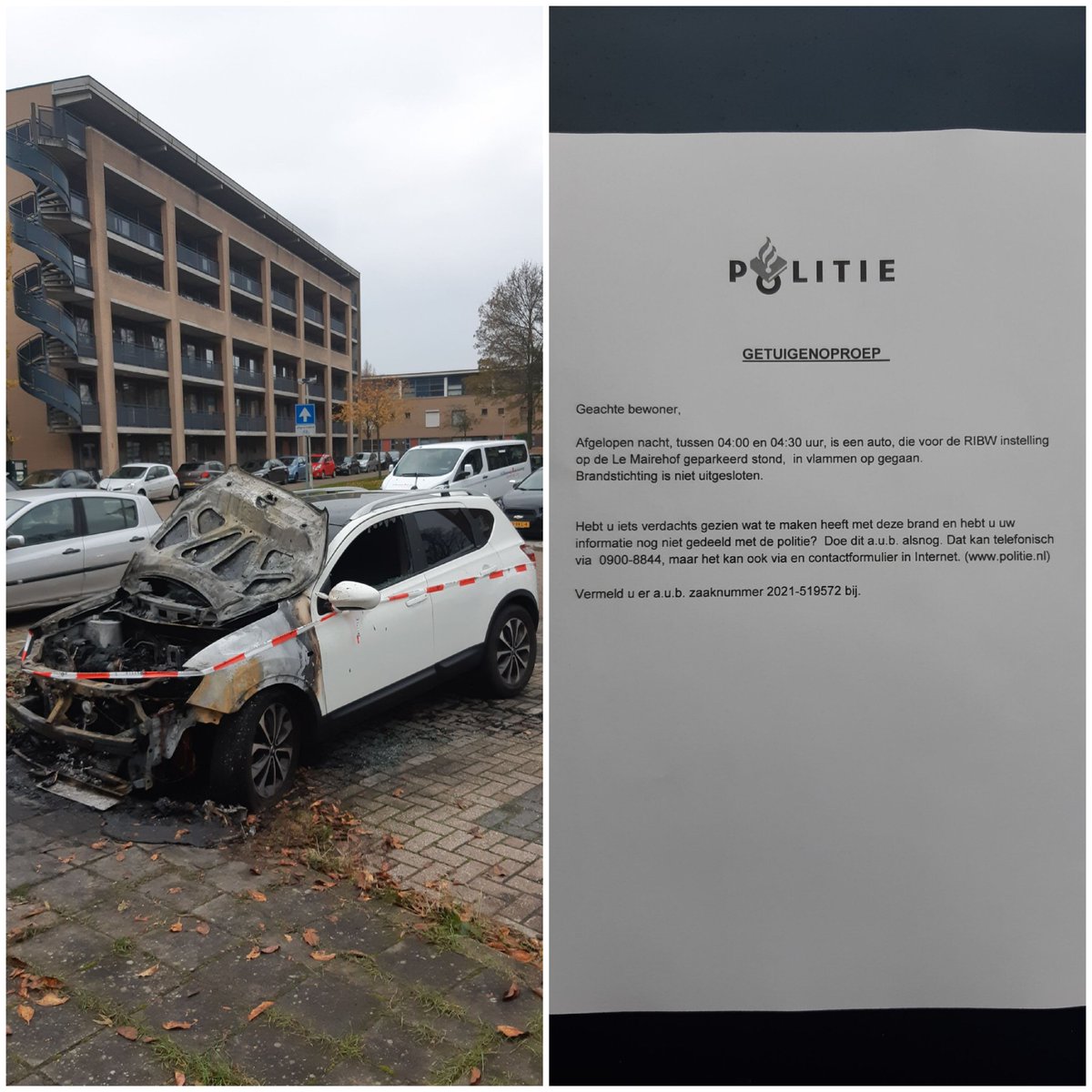 Afgelopen nacht wederom een autobrand. Nu op de Le Mairehof. @wa_arnhemsbroek