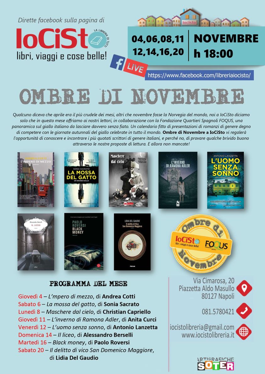 Qualcuno diceva che aprile era il più crudele dei mesi, altri che novembre fosse laNorvegia del mondo,noi a IoCiSto diciamo solo che in questo mese offriamo ai nostri lettori una panoramica sul giallo italiano da lasciare davvero senza fiato. Vi aspettiamo!