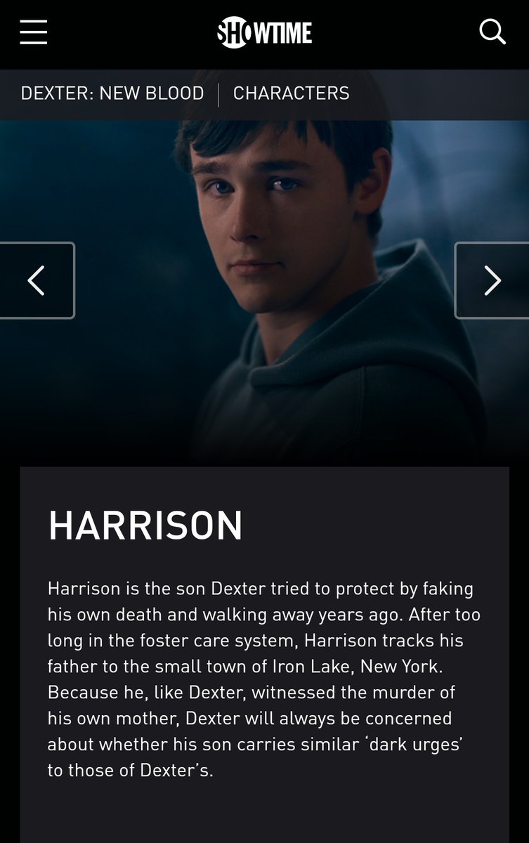Dexter_NewBlood's tweet photo. "After too long in the foster care system" 😢 So Hannah was definitely arrested.

Showtime has released the official characters description of Dexter: New Blood. And here's Harrison's.

#Dexter #DexterNewBlood https://t.co/FDyZ9KeEBV