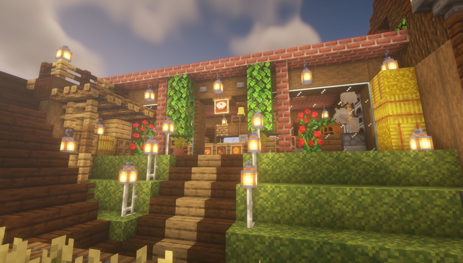 しゃけ マイクラ 高低差のある建築 お菓子屋さんssです 厨房っぽさやカウンターらしさをつくるのが難しかったです 次お店 を作るときは何か参考にしようと思います いい匂いのしそうなお店にできてたらいいな マインクラフト Minecraft マイクラ