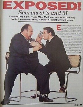 6th November: It's 30 years since the first broadcast of C4's S and M: a scintillating sketch show, gloriously improvised by @ItsTonySlattery and @thismikemcshane from @HatTrickProd #DailyComedy #ComedyHistorian #Comedy #SAndM #TonySlattery #MikeMcShane #Improv #Television