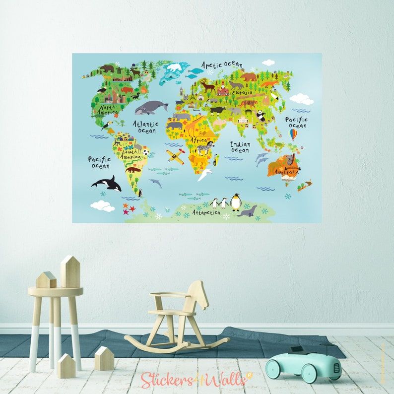 Stickers4Walls's tweet photo. ⭐️⭐️⭐️⭐️⭐️   
Fantastic product. Bit tricky to put up but the end result is great.
JJ Hudspith. Nov 4, 2021
·
Remove &amp; reposition our stickers as needed. They don't tear or wrinkle, so you'll always get fantastic results 👌
·
#wallstickers #worldmap #kidsdecor #nursery https://t.co/8FFpFQGwHD
