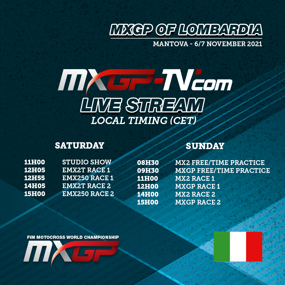 📺Here's the timetable you need to enjoy the MXGP of Lombardia with MXGP-TV.com today and tomorrow!📺

#MXGPLombardia #MXGP #Motocross