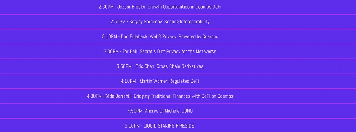 Cryptocito's tweet photo. Agenda for Day 2 at #Cosmoverse 

Lots of Cosmos ecosystem projects. Agoric, Sifchain, Umee, Juno, Sentinel, Axelar, IXO, Regen Network, ... and the GOAT: Jack Zampolin.

We might also hear something from BOTH Cosmos Co-founders 👀

https://t.co/uR9Qkd1iSt https://t.co/deOCQPNQk1