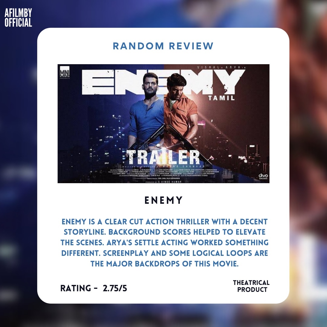 afilmbyofficial's tweet photo. Enemy review 💥
#Enemy #EnemyDeepavali #EnemyInCinemas #EnemyBlockbuster #ENEMYTelugu https://t.co/WfwjStWwH7