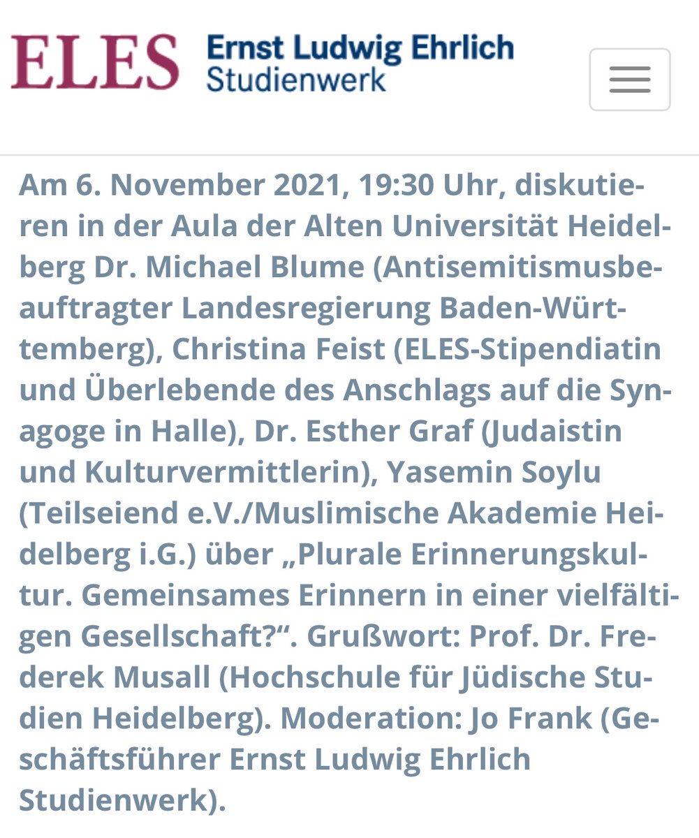 beauftragtgg's tweet photo. Heute Abend, 19:30 Uhr, diskutiert der Beauftragte gg. #Antisemitismus BW, Dr. Michael Blume, an der Uni #Heidelberg mit Freund:innen von #HfjS, #ELES &amp; aus #Halle über „Plurale Erinnerungskultur“. Die Veranstaltung wird auch live auf #Facebook gestreamt. https://t.co/SvhBkJTc3E https://t.co/yJ5wBiMYPE